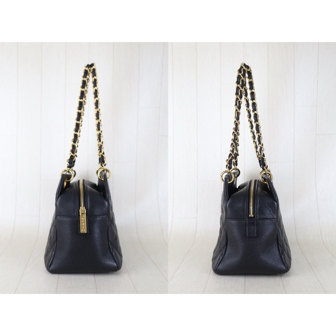 Include Entrupy Certificate of Authenticity｜Very Good ( Rank A)｜ CHANEL Caviar Skin Matrasse Chain PPT Tote Bag Black  Made In 2012｜S26090711