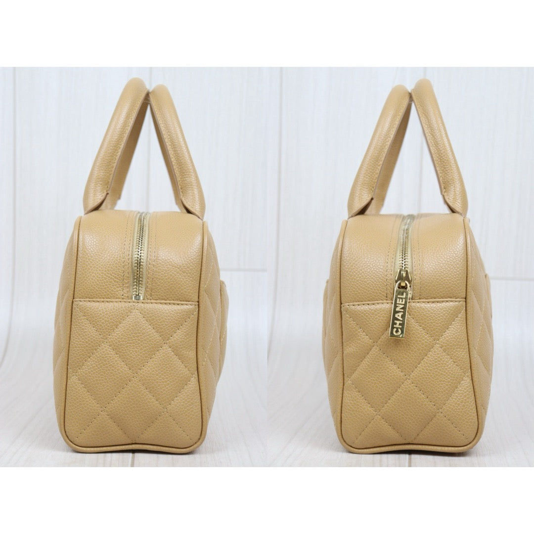 Good ( Rank AB)｜ CHANEL Caviar Skin  Calf Leather Bowling Hand Bag Beige Made In 2004～2005Year｜A25120609