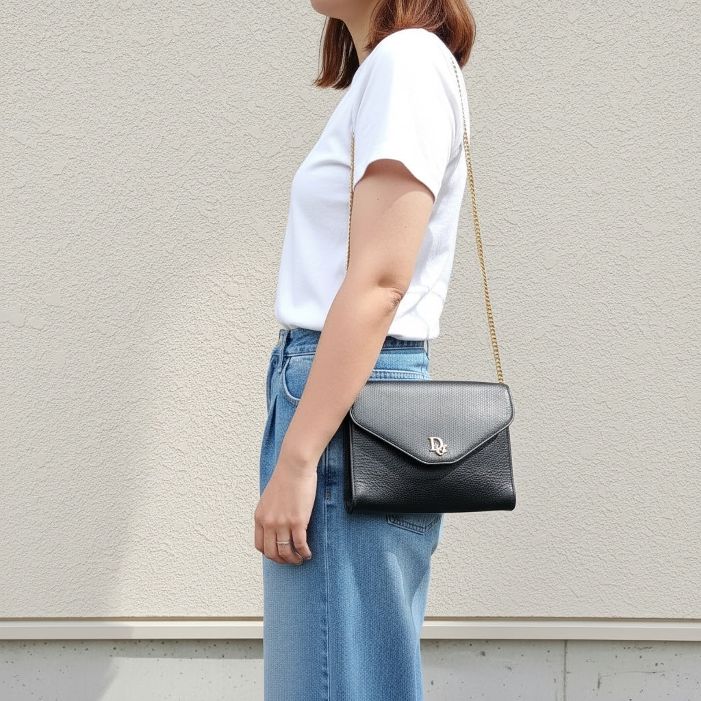 Include Entrupy Certificate of Authenticity｜Good ( Rank AB)｜ Dior  Vintage Chain Shoulder Bag Navy Blue｜26041606