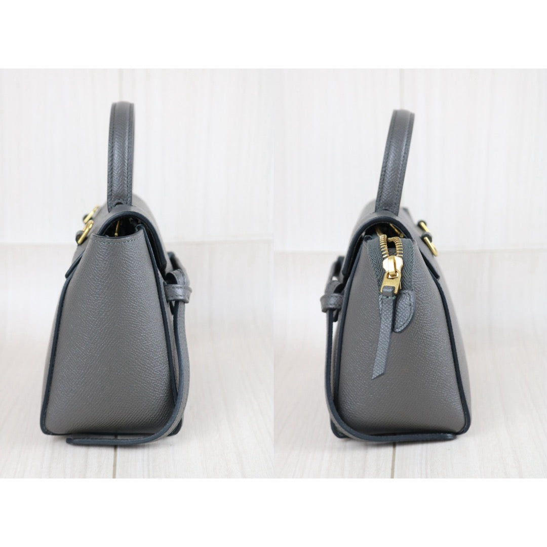 Include Entrupy Certificate of Authenticity｜Very Good ( Rank A)｜CELINE Calf Leather Belt Pico Handbag Shoulder Bag Etoupe Gray｜X26051807