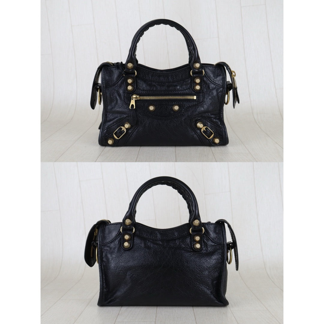 Very Good ( Rank A)｜Balenciaga Goatskin  Edge Classic City PM Black HandBag Shoulder Bag Current Model ｜S26020401