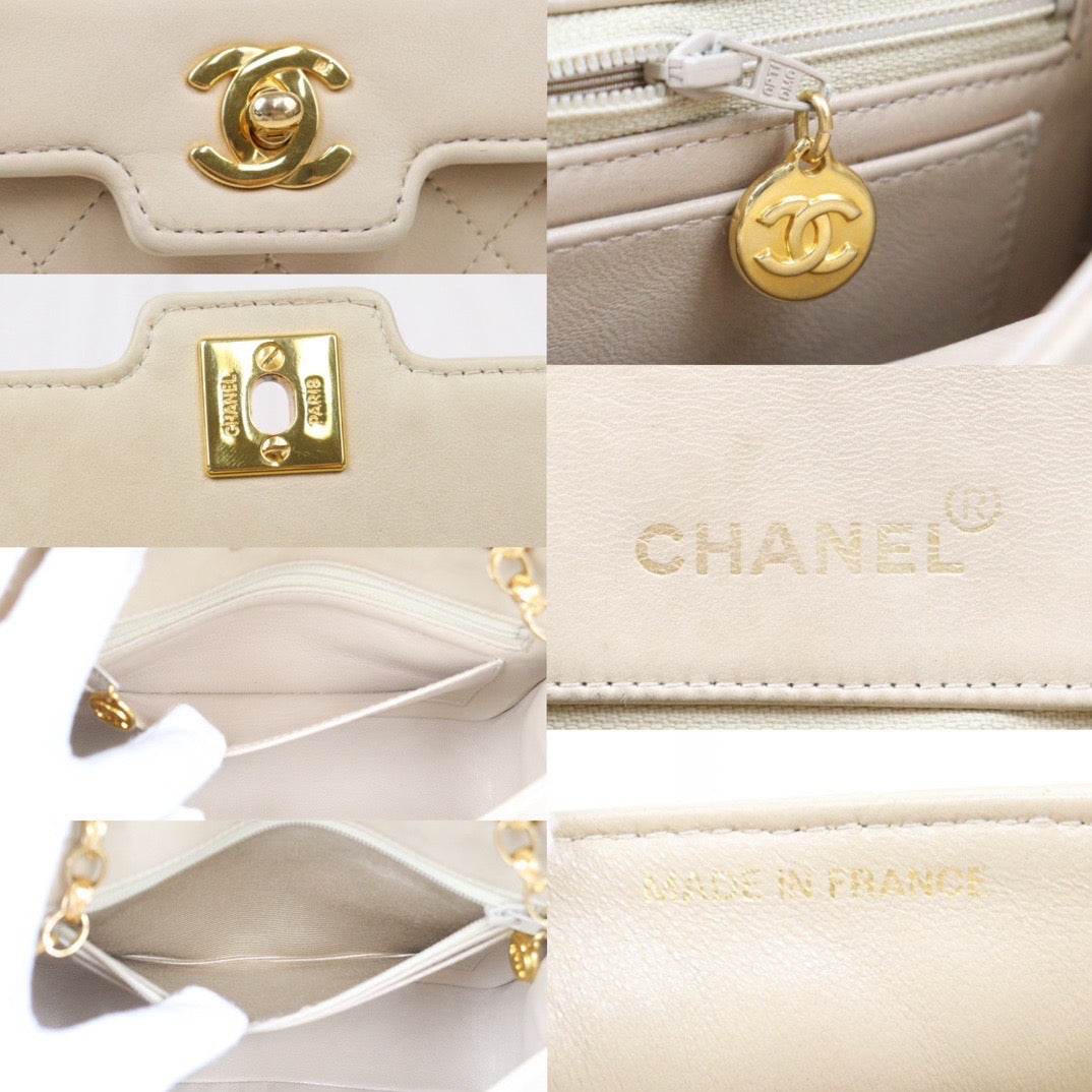 Rank A ｜CHANEL Matrasse Diana 18 Lamb Skin Beige Shoulder Bag  ｜24040801