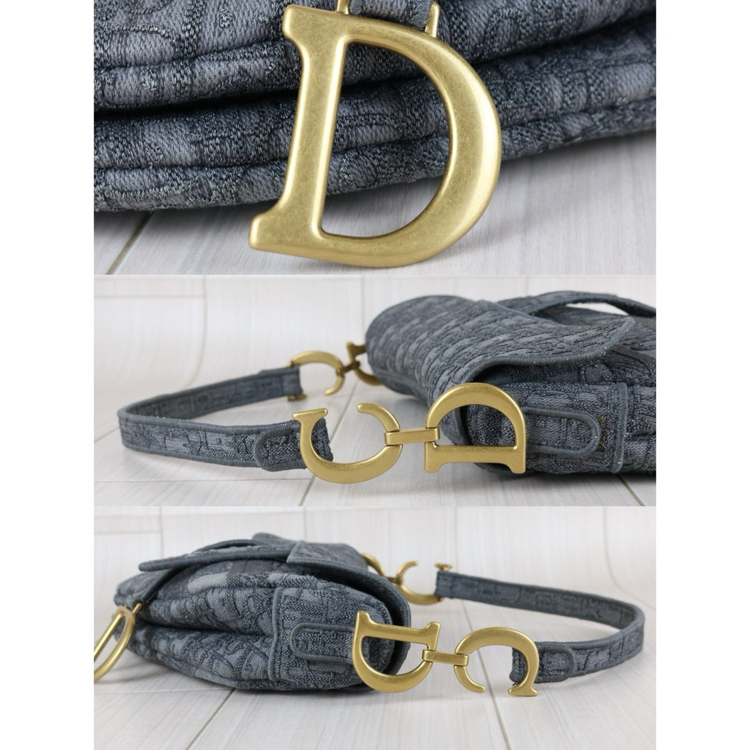 Very Good ( Rank A) ｜Dior Trotter Saddle Obique Gray Shoulder Bag Medium｜S25103005