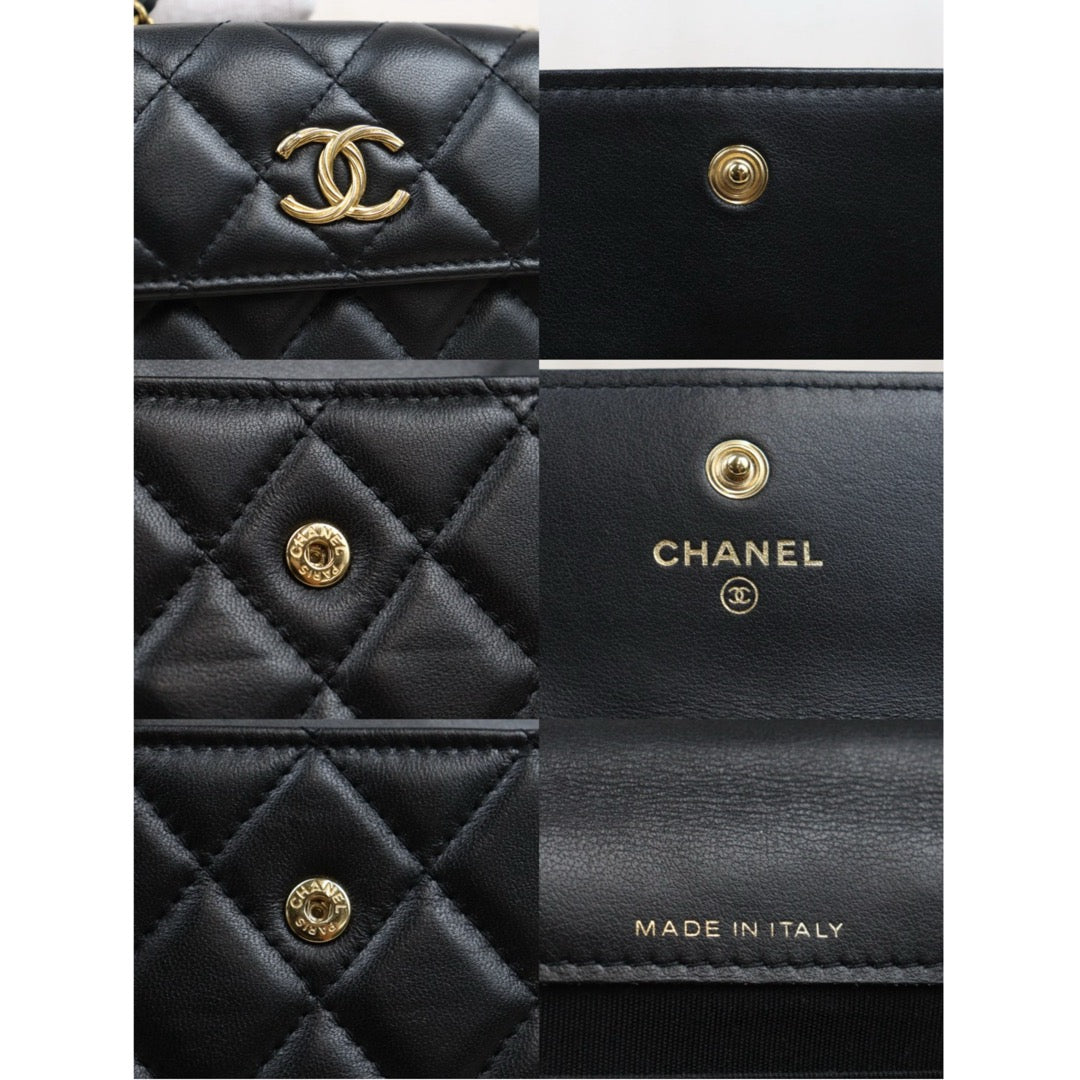 Very Good ( Rank A)｜ CHANEL Matelasse Chain Lamb Skin Coco Mark Card Holder Black Made In 2020-2021Year ｜P25080608