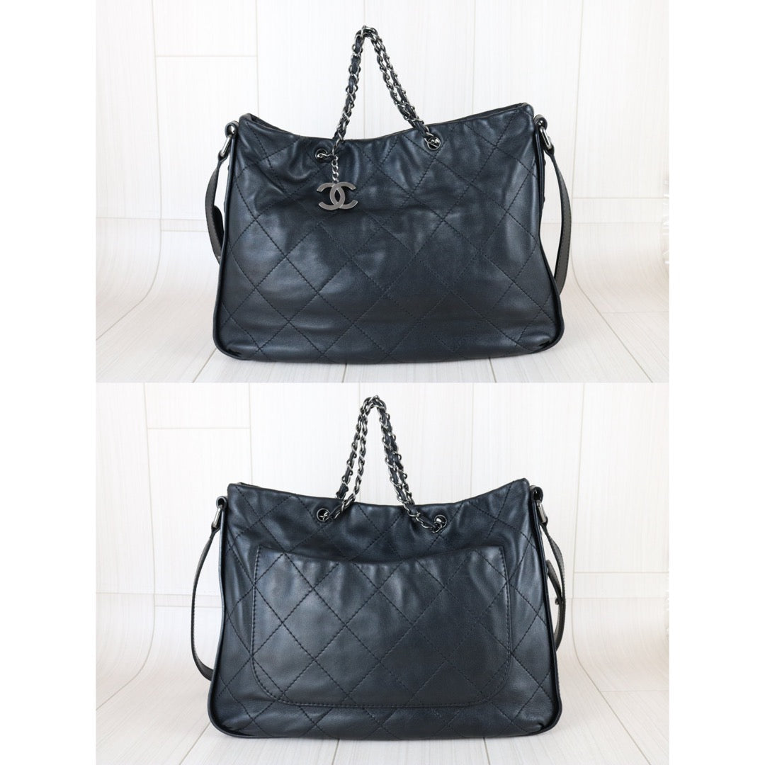 Include Entrupy Certificate of Authenticity｜Good ( Rank AB) ｜ CHANEL  Lamb Skin Matrasse Chain 2 Way ToteBag Shoulder Bag Black Made In 2011Year ｜S26030813