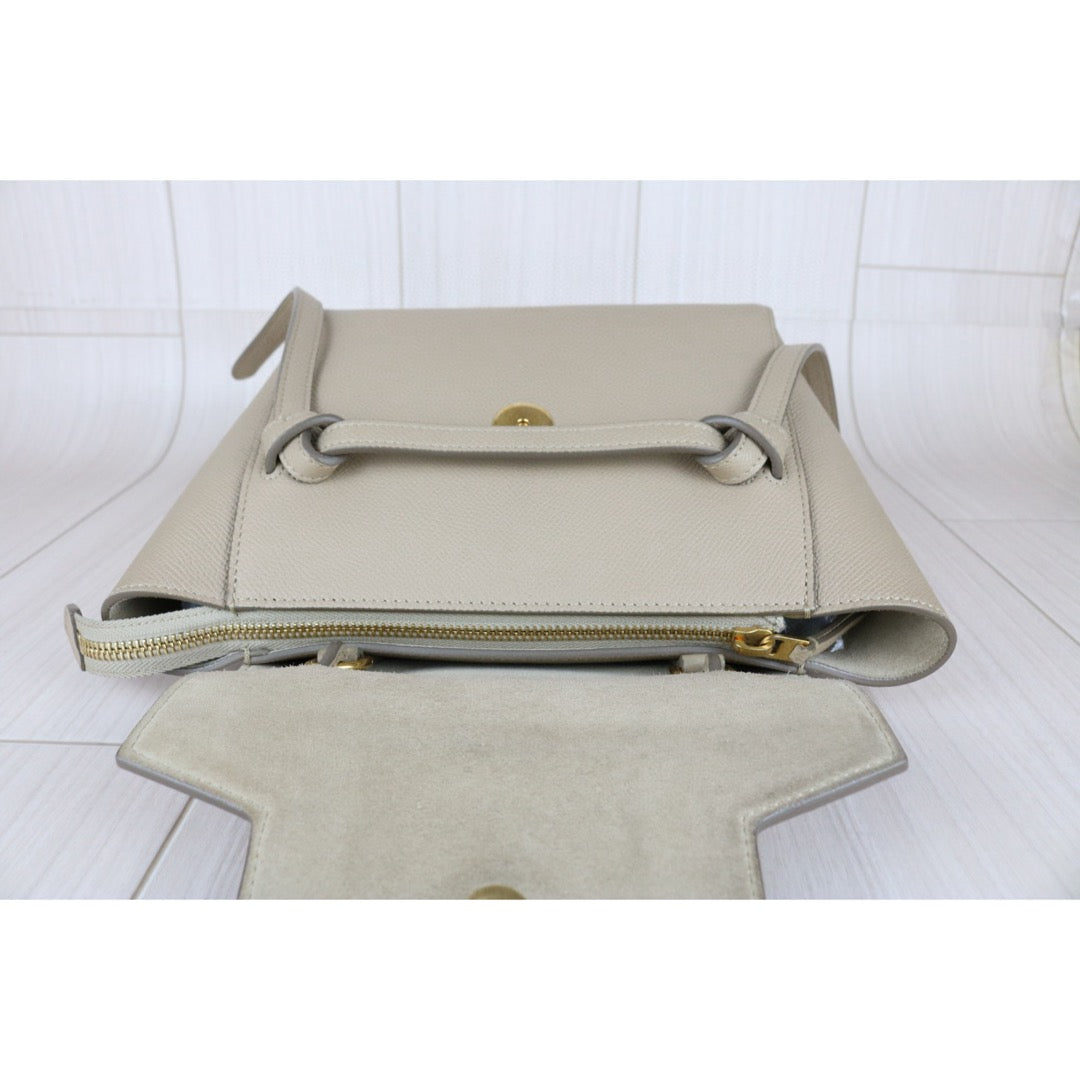 Very Good ( Rank A)｜CELINE Leather Calf Belt Nano Handbag Shoulder Bag Beige｜B25041506