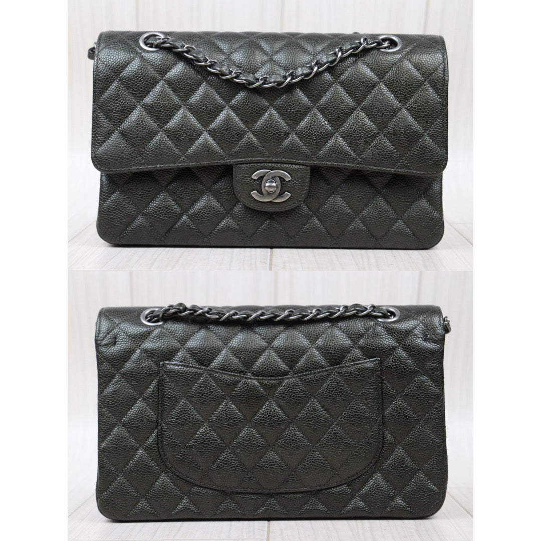 Rank A｜ CHANEL Limit Color Charcoal Grey Caviar Skin Matrasse Double Flap 25 Shoulder Bag Made In 2018 Year  ｜S24061728