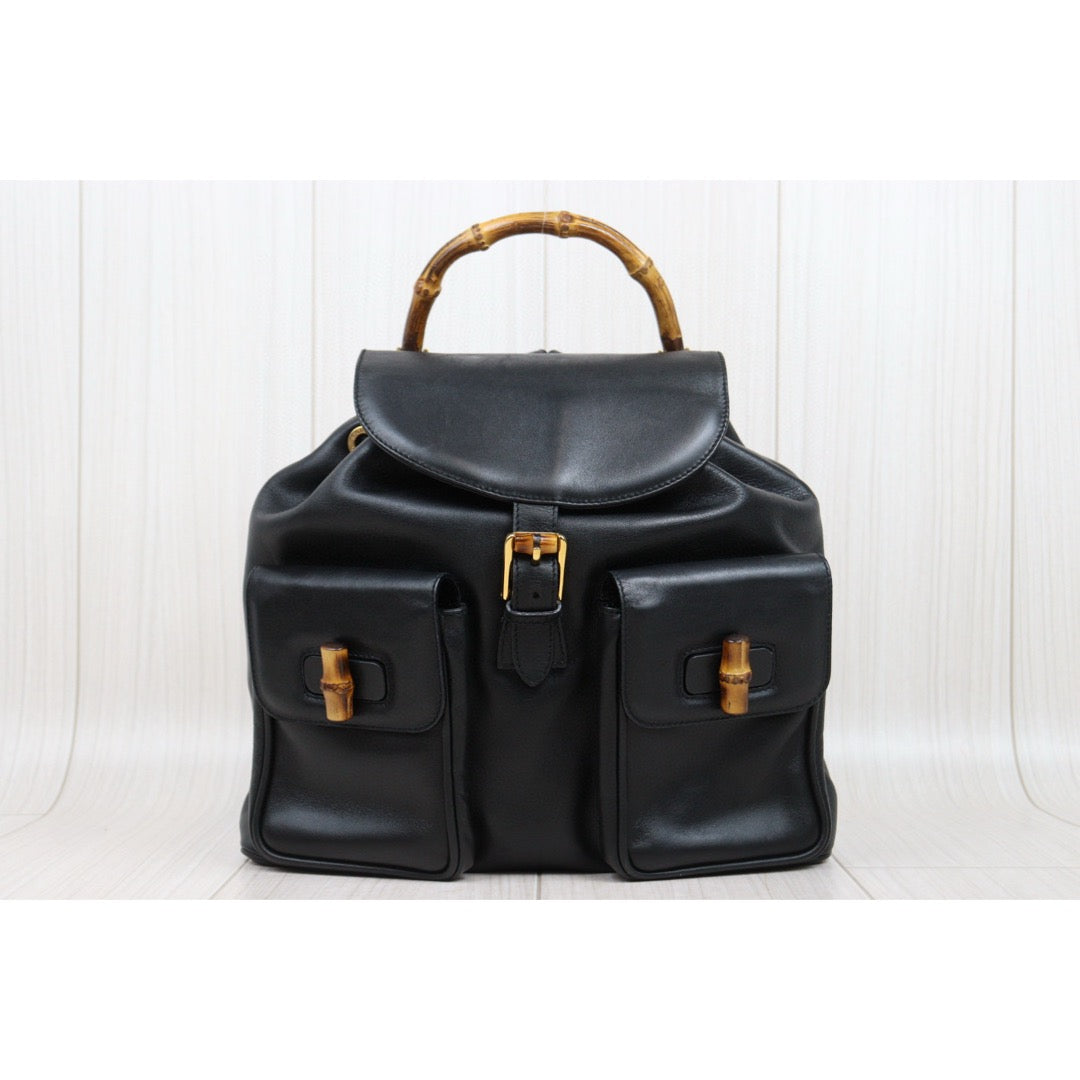 Very Good ( Rank A) ｜GUCCI Bamboo Leather GM Backpack Black｜25042120