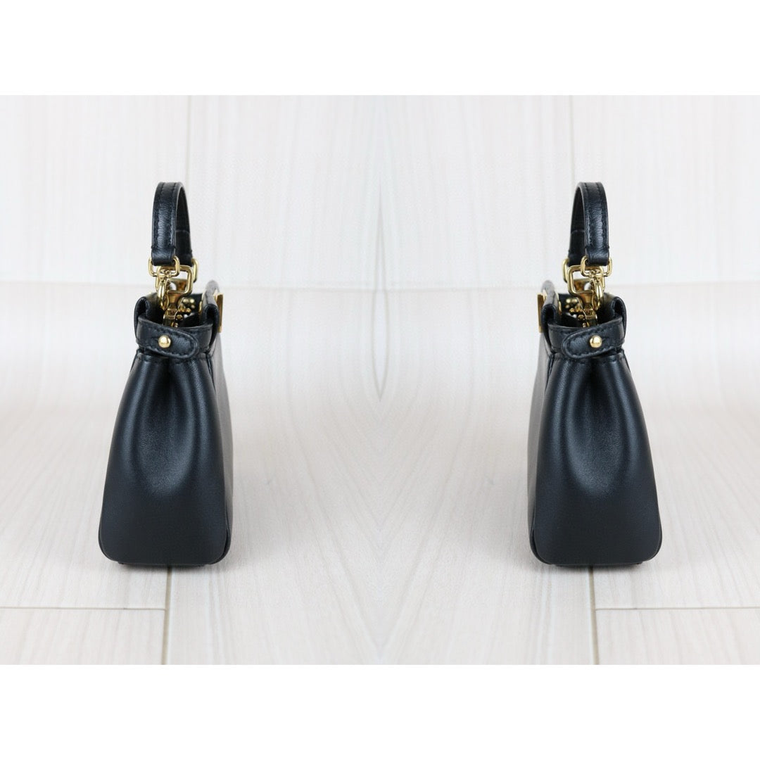 Excellent（Rank SA）｜ FENDI Lamb Skin Micro Mini Peeapoo Handbag With Shoulder Bag Black｜S25041803