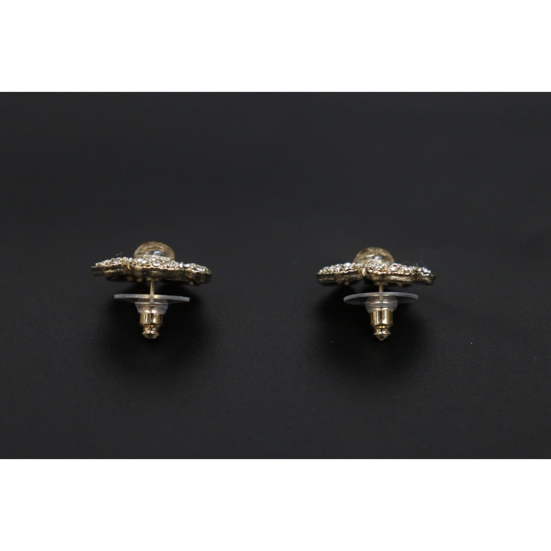 Excellent（Rank SA）｜ CHANEL A19K Coco Mark Camellia Rhinestone Earrings Made In 2019Year｜S26031010