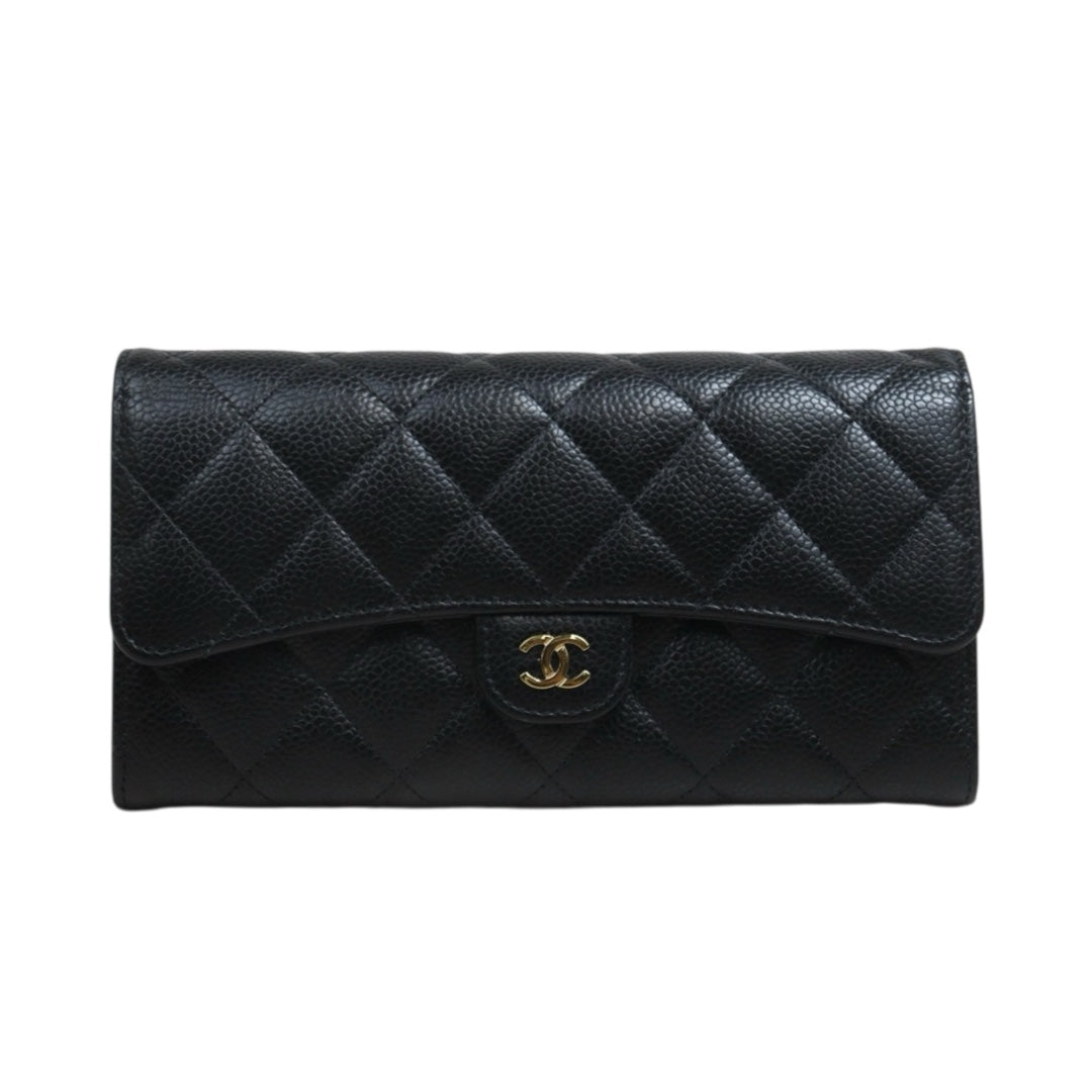 Include Entrupy Certificate of Authenticity｜Very Good ( Rank A)｜CHANEL Caviar Skin Black Long Wallet IC Chips Model｜26073009