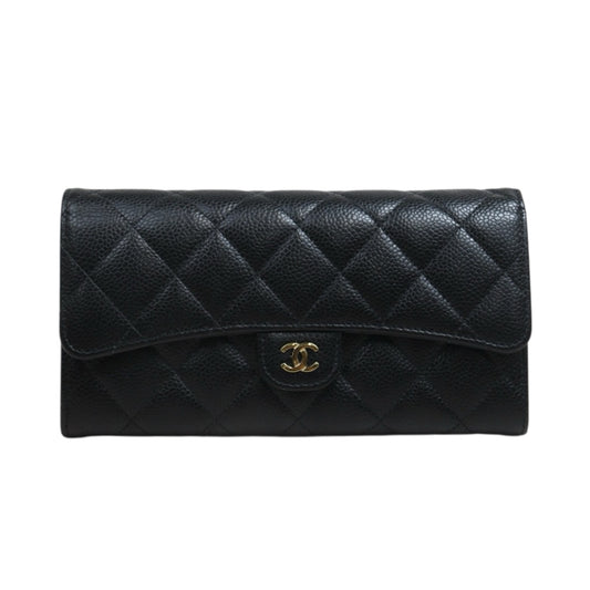 Include Entrupy Certificate of Authenticity｜Very Good ( Rank A)｜CHANEL Caviar Skin Black Long Wallet IC Chips Model｜26073009