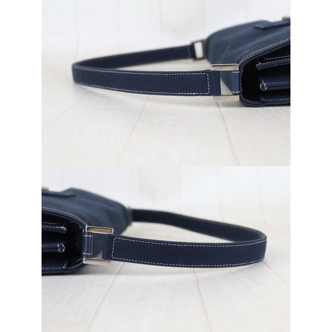 Include Entrupy Certificate of Authenticity｜Good ( Rank AB) ｜ FENDI Denim Baguette Enamel Clasp Shoulder Bag Blue｜S26072525