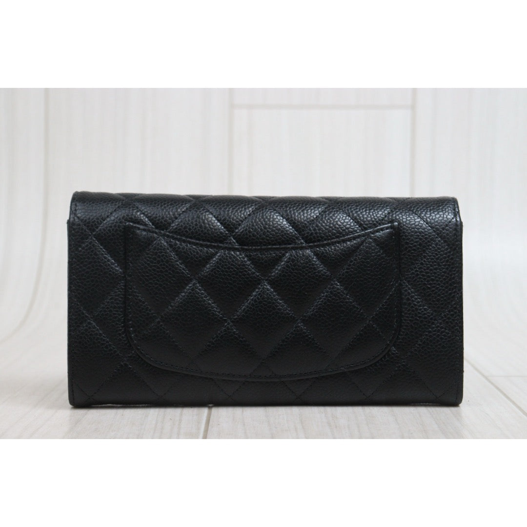 Include Entrupy Certificate of Authenticity｜Very Good ( Rank A)｜CHANEL Caviar Skin Black Long Wallet IC Chips Model｜26073009