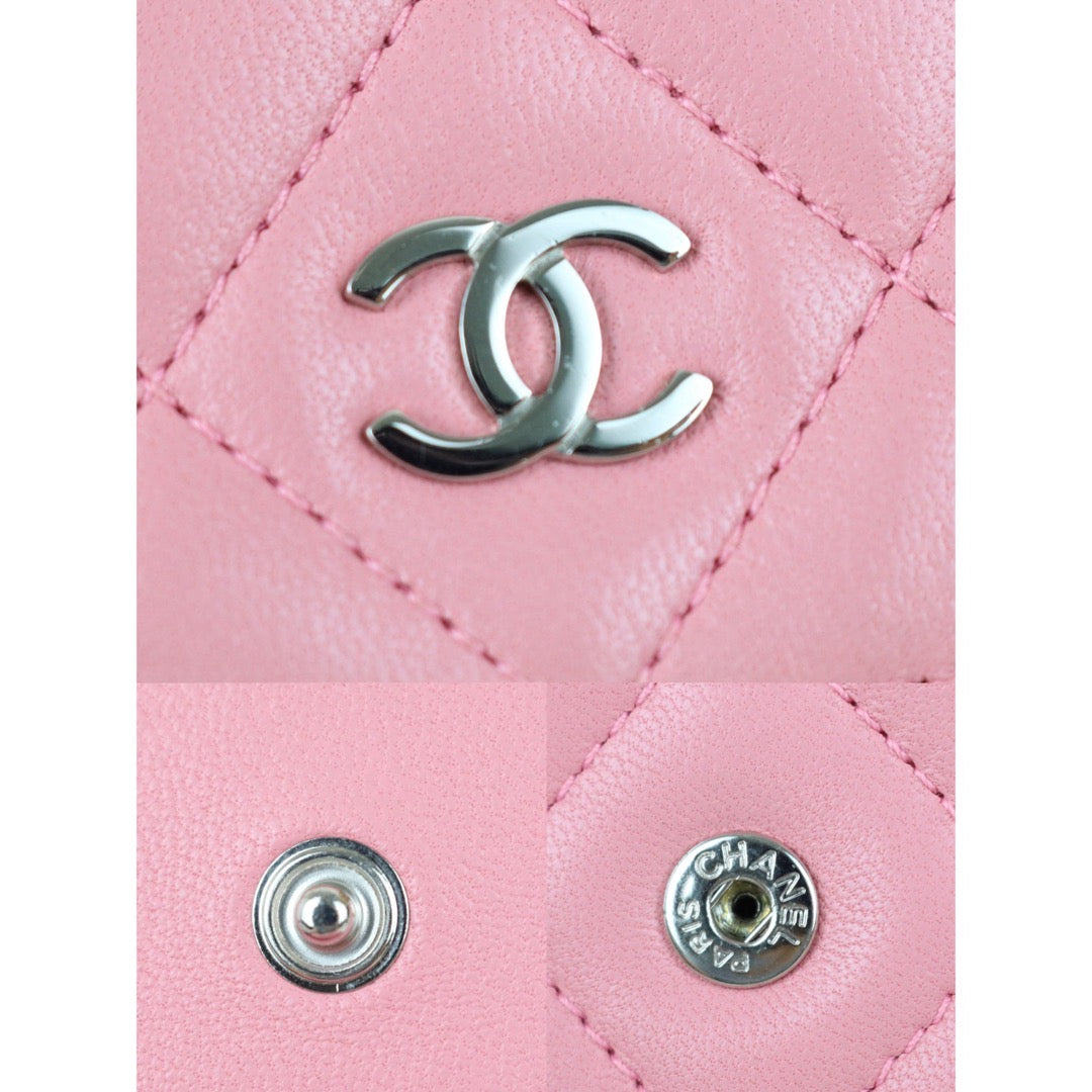 Include Entrupy Certificate of Authenticity｜Good ( Rank AB) ｜CHANEL Lambskin Cherry Blossom Pink WOC Chain Bag Made in 2012-2013 Year｜S26081902