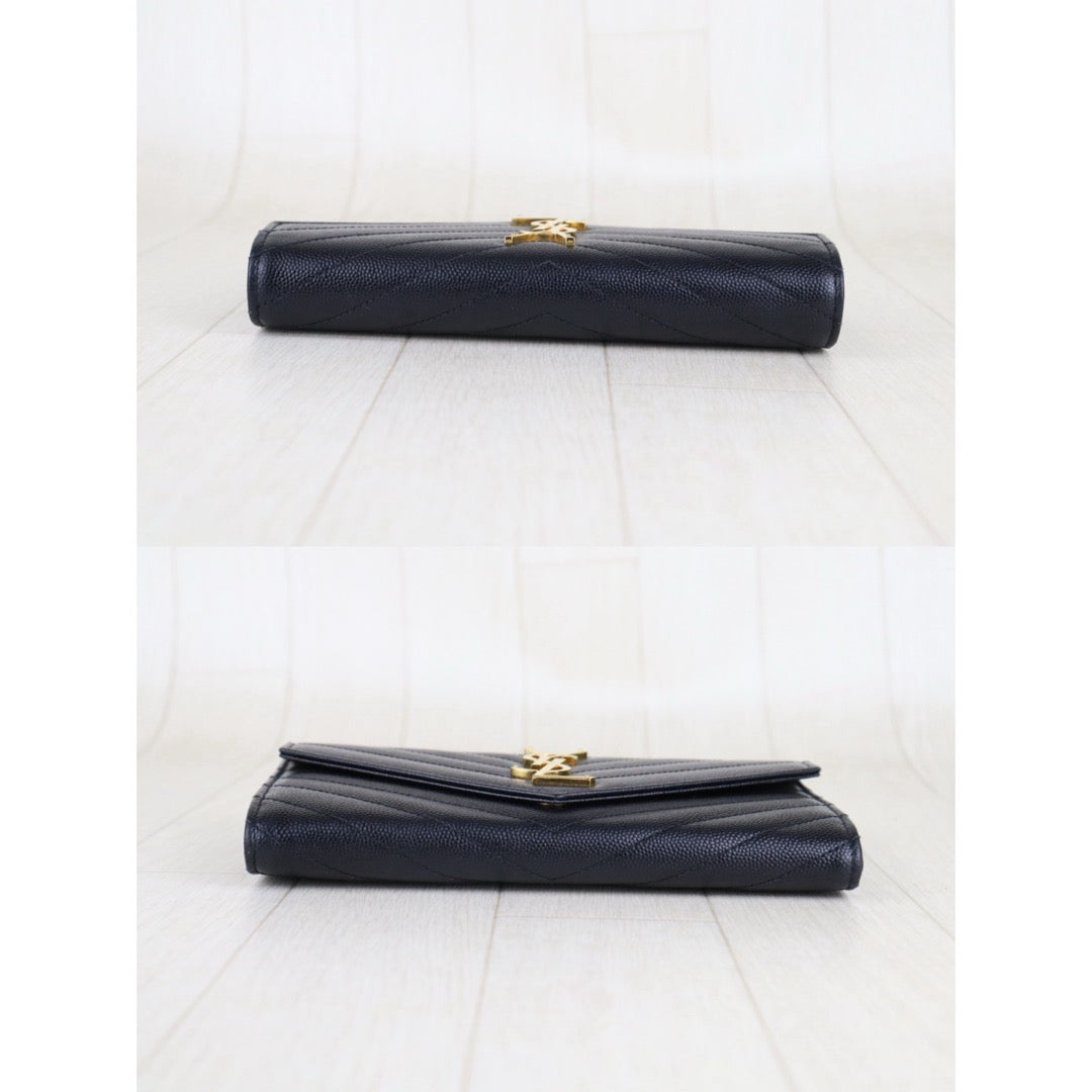 Very Good ( Rank A)｜ Full Set Saint Laurent YSL Caviar Skin Calf Leather  Long Wallet Black｜S25101103