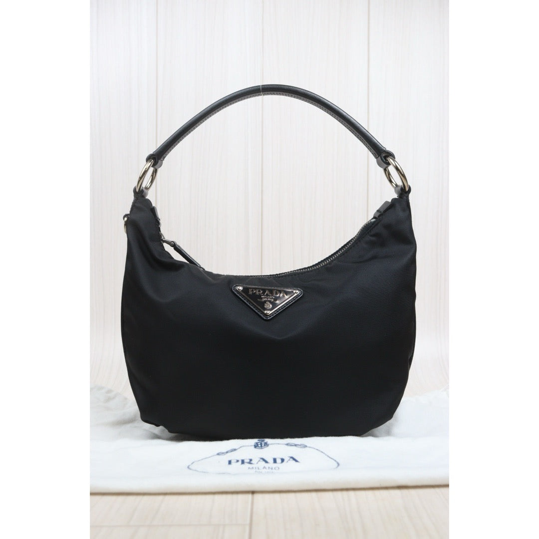 Include Entrupy Certificate of Authenticity｜Very Good ( Rank A) ｜Prada  Tessuto Nylon Hobo Shoulder Bag Black ｜26091101