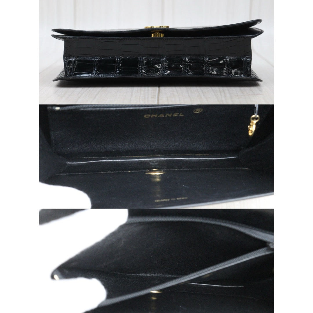 Good ( Rank AB)｜ CHANEL Matelasse Chain Crocodile Skin WOC23 Black  Made in 1986-1988Year ｜25090805