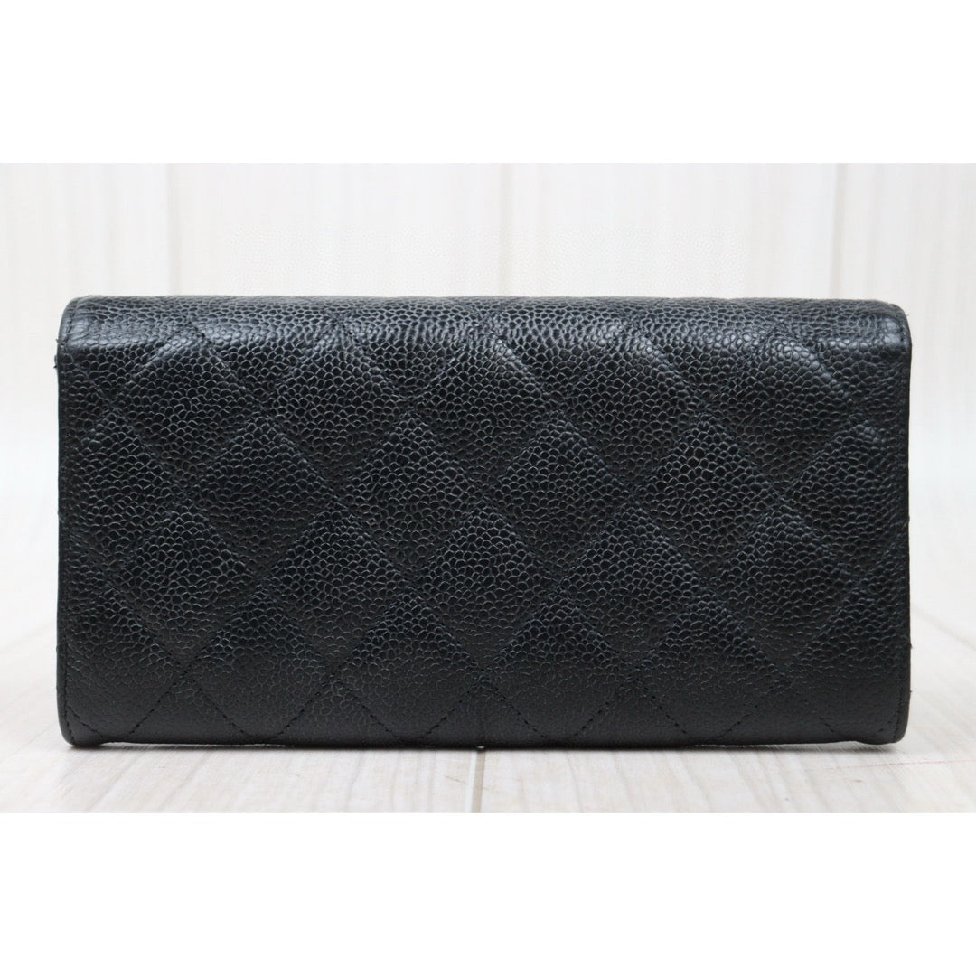 Good ( Rank AB)｜CHANEL Caviar Skin Black Long Wallet Made In 2016 - 2017 Year｜25011606