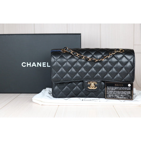 Rank A| CHANEL Caviar Skin Matrasse Double Flap 25 Shoulder Bag Black Made In 2018 Year |S24062602