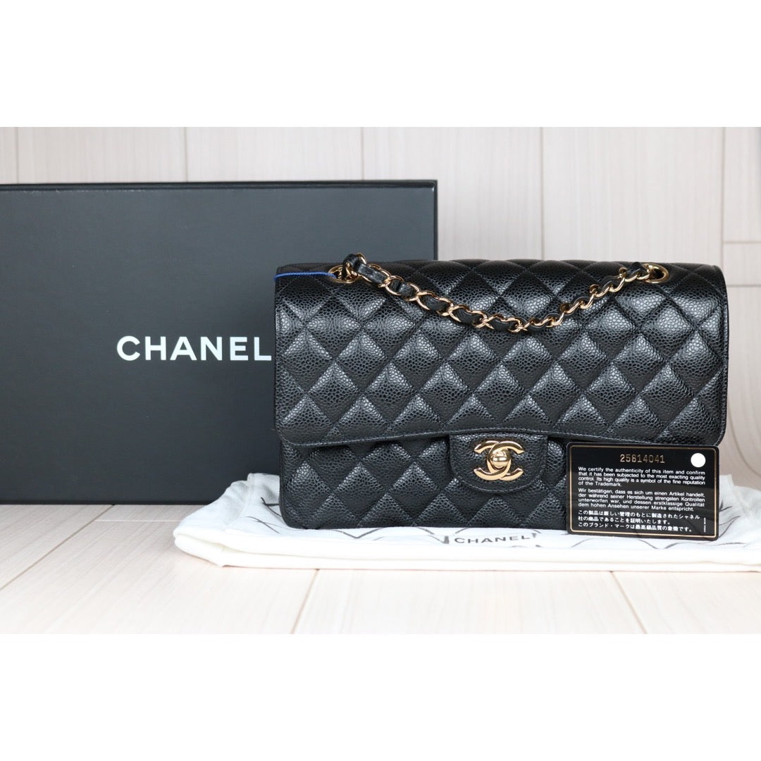 Rank A｜ CHANEL Caviar Skin Matrasse Double Flap 25 Shoulder Bag Black Made In 2018 Year  ｜S24062602