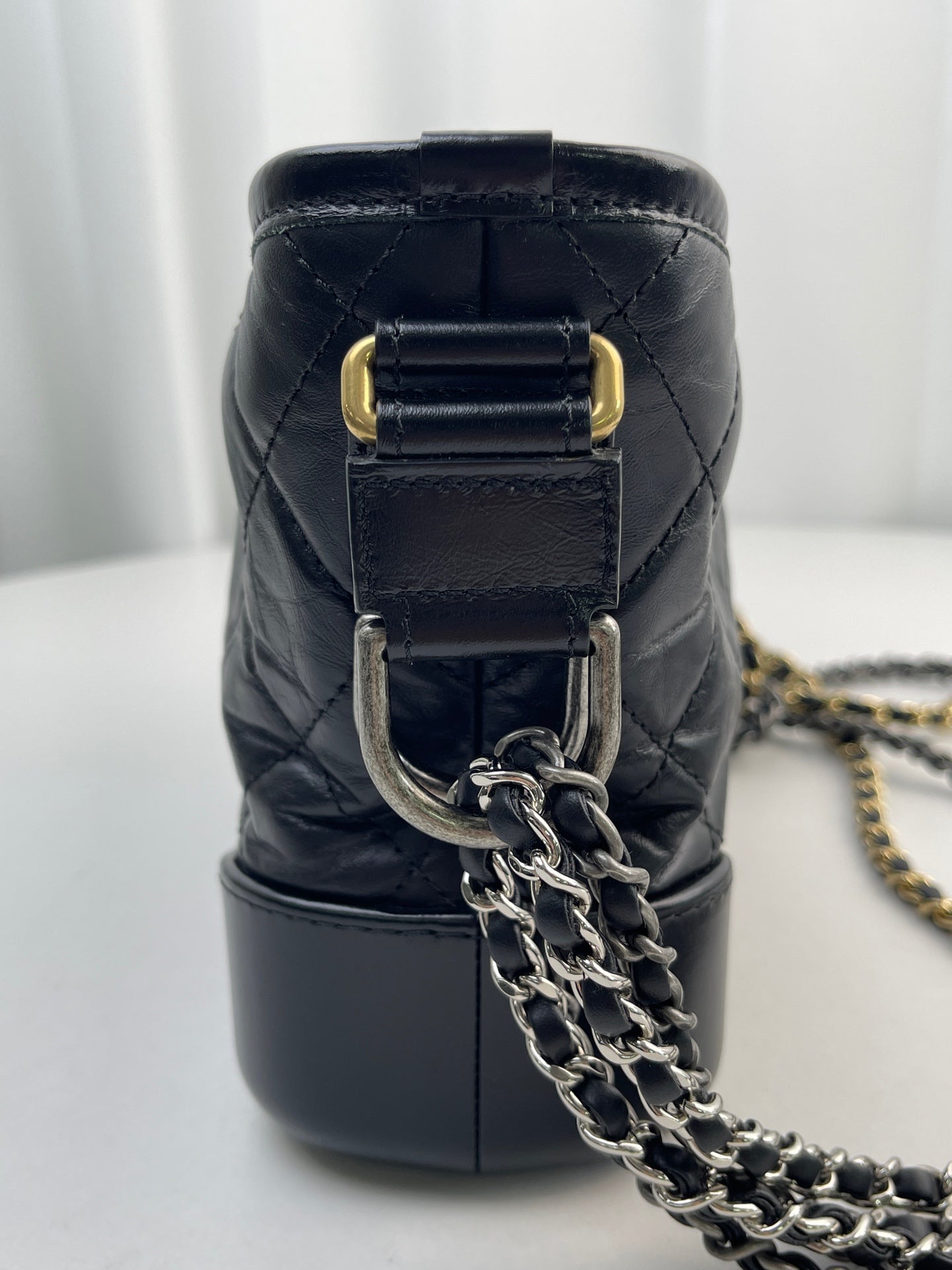 CHANEL PM Gabrielle Calf Leather Handbag Shoulder Bag Black