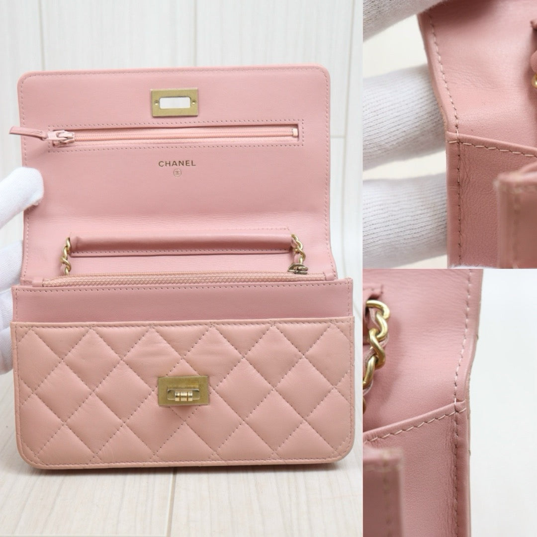 Include Entrupy Certificate of Authenticity｜Very Good ( Rank A)｜ CHANEL Matelasse Chain 2.55  Aged Calfskin WOC Pink Made in 2018Year ｜S26060101
