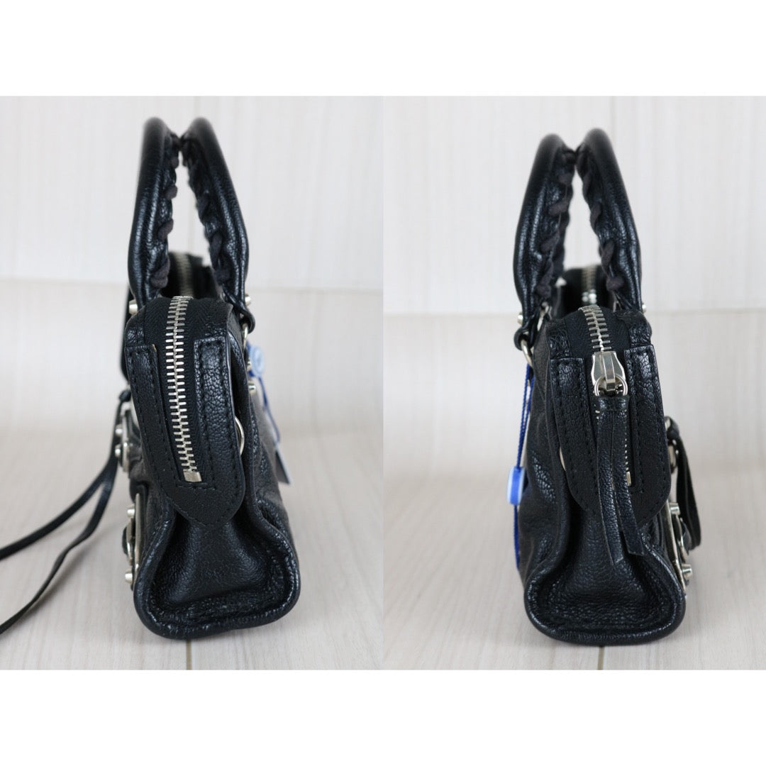 Include Entrupy Certificate of Authenticity｜Very Good ( Rank A)｜Balenciaga Goatskin  Edge Classic Nano City  Black HandBag Shoulder Bag ｜W26030405