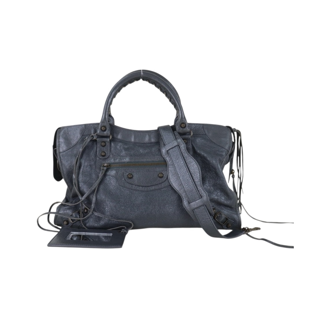 Include Entrupy Certificate of Authenticity｜Good ( Rank AB)｜Balenciaga Waxed Leather Classic City MM Grey HandBag Shoulder Bag ｜S26060108