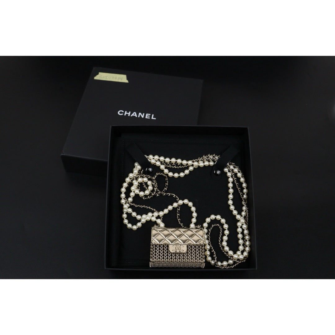 Excellent（Rank SA）｜ CHANEL Coco Mark Hollow Design Pearl Double Chain Tinybag made in 2021 year｜S25110434