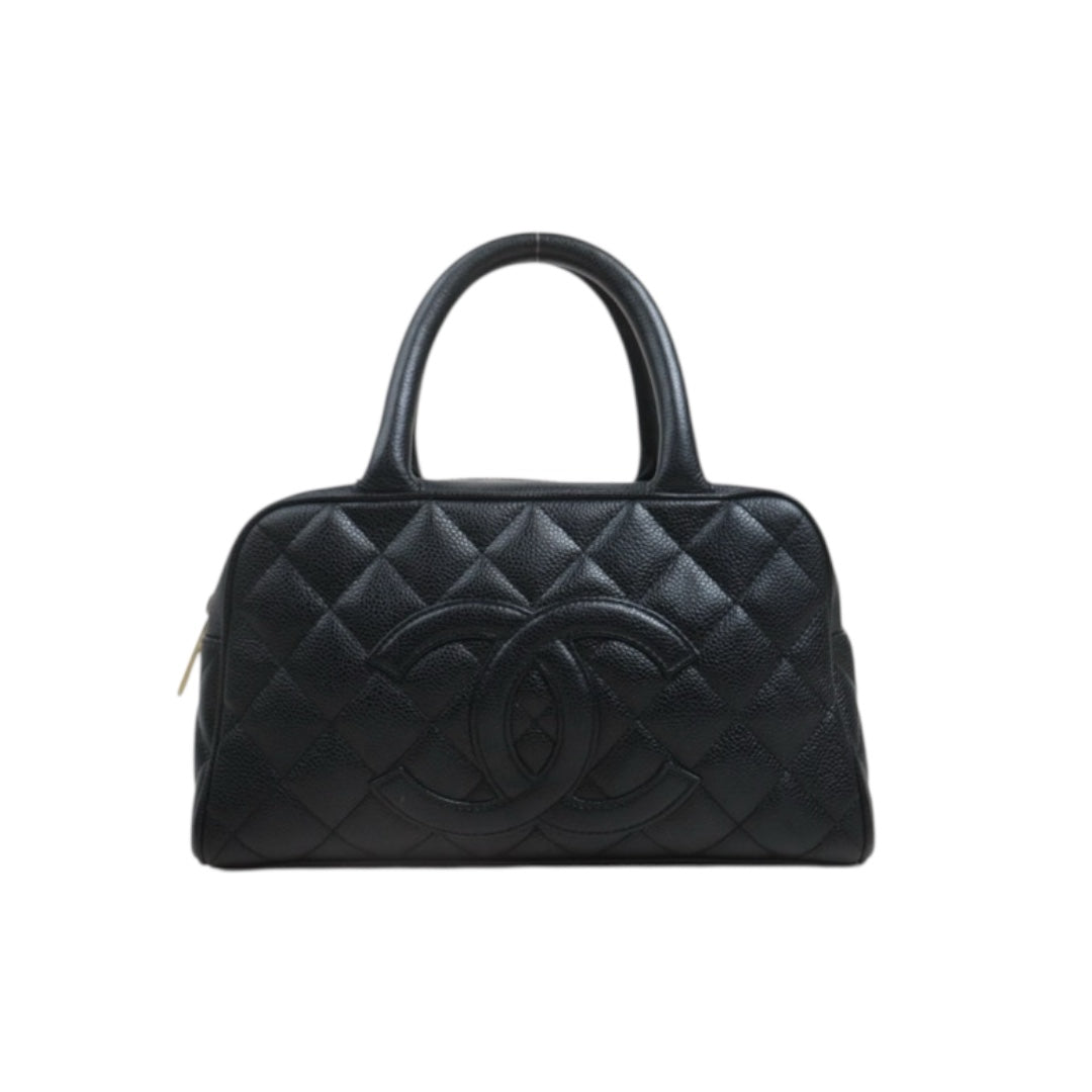 Include Entrupy Certificate of Authenticity｜Good ( Rank AB) ｜CHANEL Caviar Skin Calf Leather Bowling HanBag Made in 2004-2005 Year｜26091002