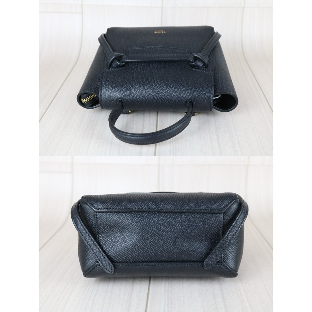 Good ( Rank AB)｜CELINE Calf Leather Belt Pico Handbag Shoulder Bag Black｜X25092807