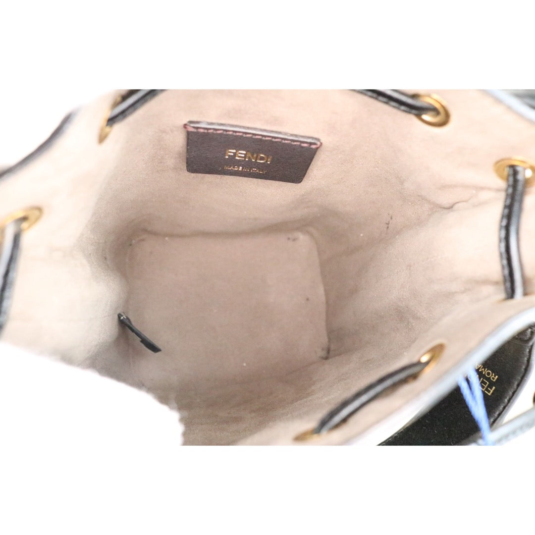 Include Entrupy Certificate of Authenticity｜Good ( Rank AB)｜ FENDI Zucca Mini Mon Tresor Calf Leather Bucket bag Shoulder Bag Brown ｜W26030406