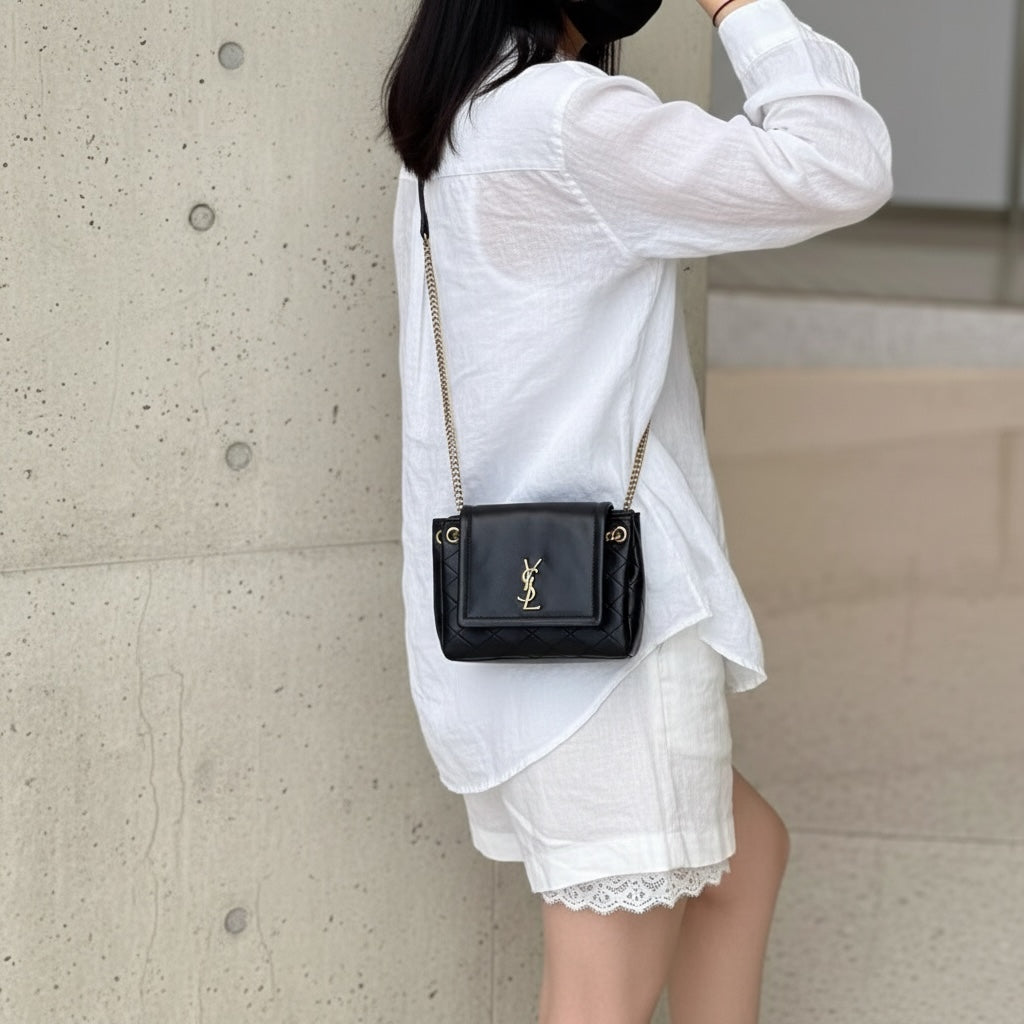 Include Entrupy Certificate of Authenticity｜Very Good ( Rank A)｜  Saint Laurent YSL Nolita Mini Shoulder Bag Black ｜S26042506