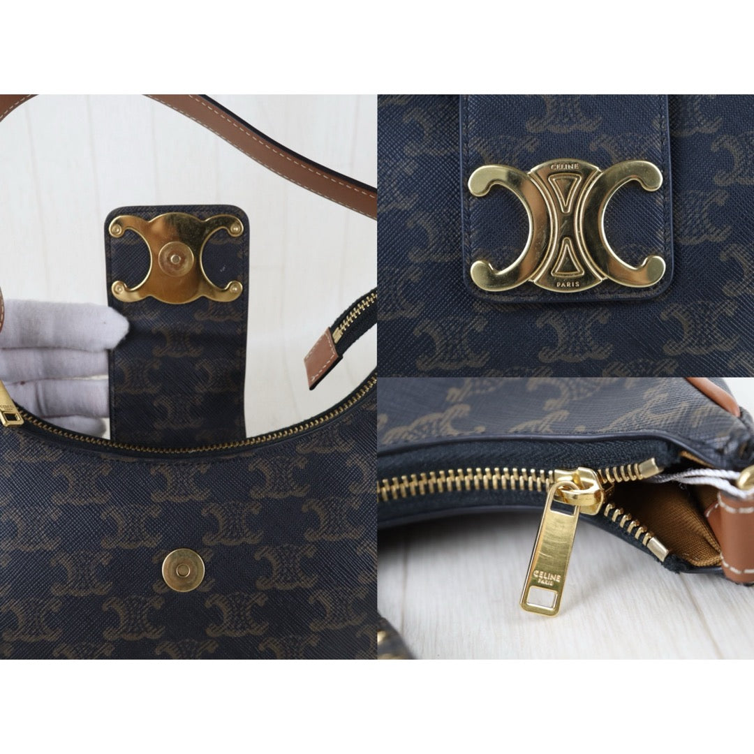 Include Entrupy Certificate of Authenticity｜Very Good ( Rank A)｜ CELINE AVA Macadam Triomphe Calf Leather Shoulder Bag ｜S26090717