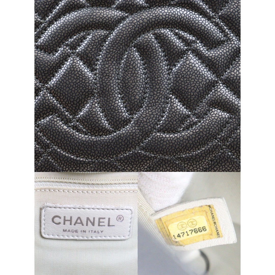 Rank AB ｜ CHANEL Limit Color Charcoal Grey Matrasse Caviar Skin PST Chain Tote Bag Made In 2010-2011 Year｜V24061735