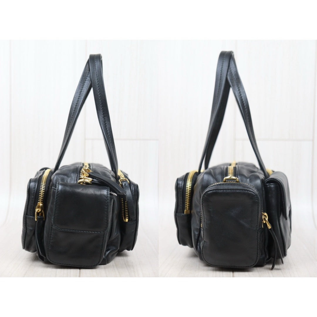 Very Good ( Rank A)｜MiuMiu Lamb Skin Pocket Nappa Hand Bag Shoulder Bag Black｜Y25072803