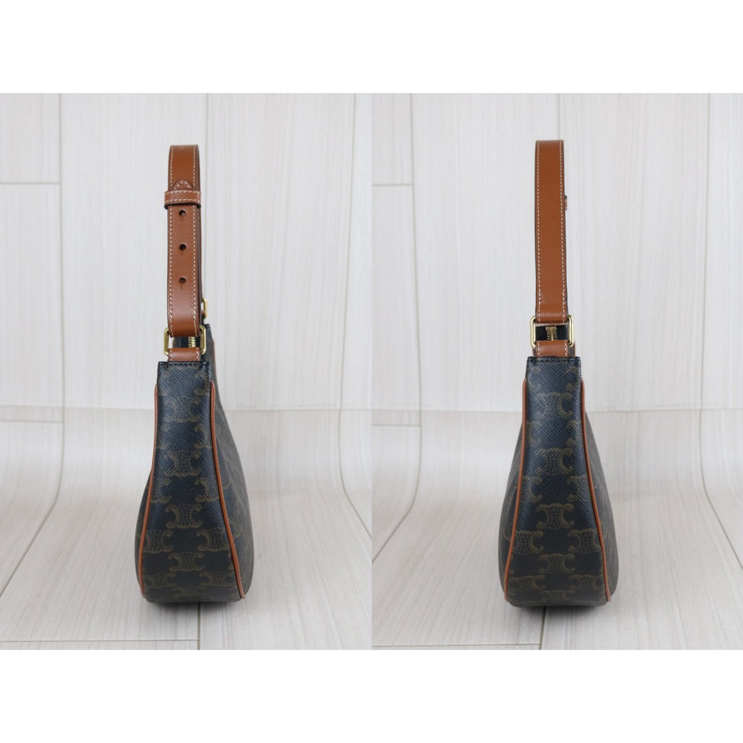 Include Entrupy Certificate of Authenticity｜Excellent（Rank SA）｜ CELINE AVA Macadam Triomphe Calf Leather Shoulder Bag ｜S26070301