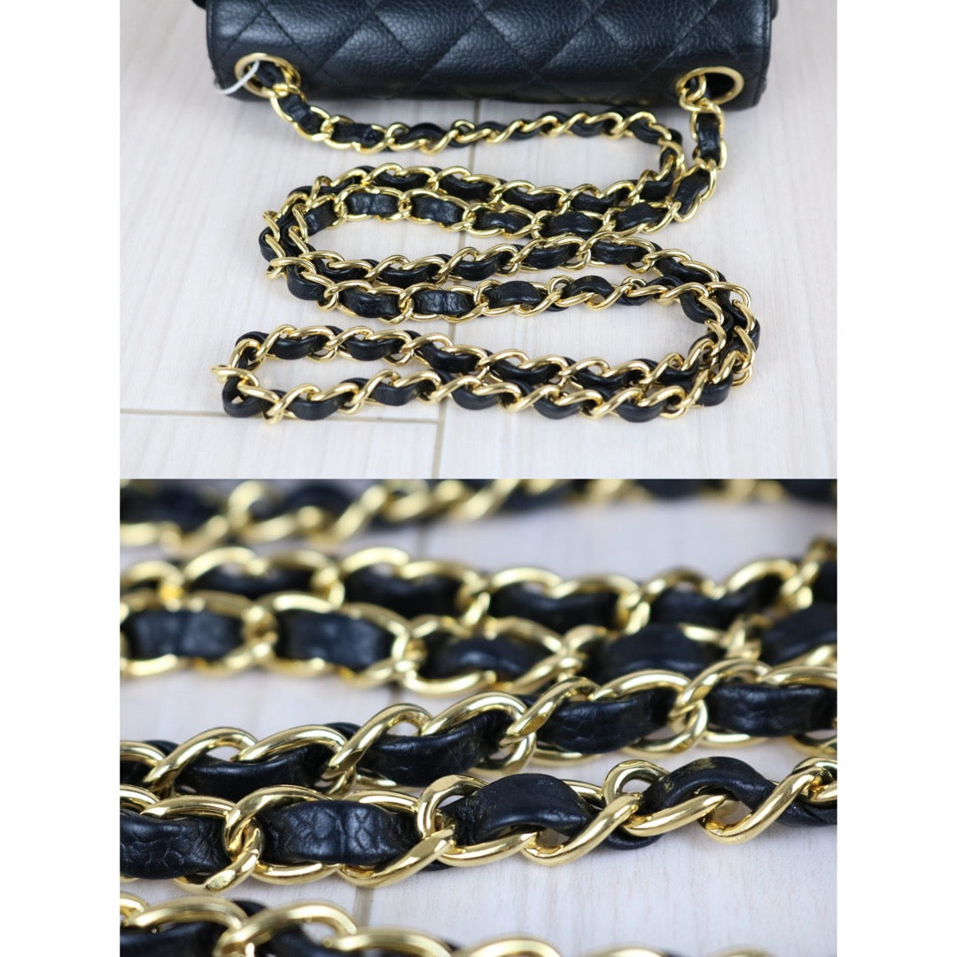 Include Entrupy Certificate of Authenticity｜Good ( Rank AB)｜ CHANEL  Mini Matrasse  Caviar Skin 17 Flap 24k gold plated  Shoulder Bag Made in 2006-2008 Year｜S26031512