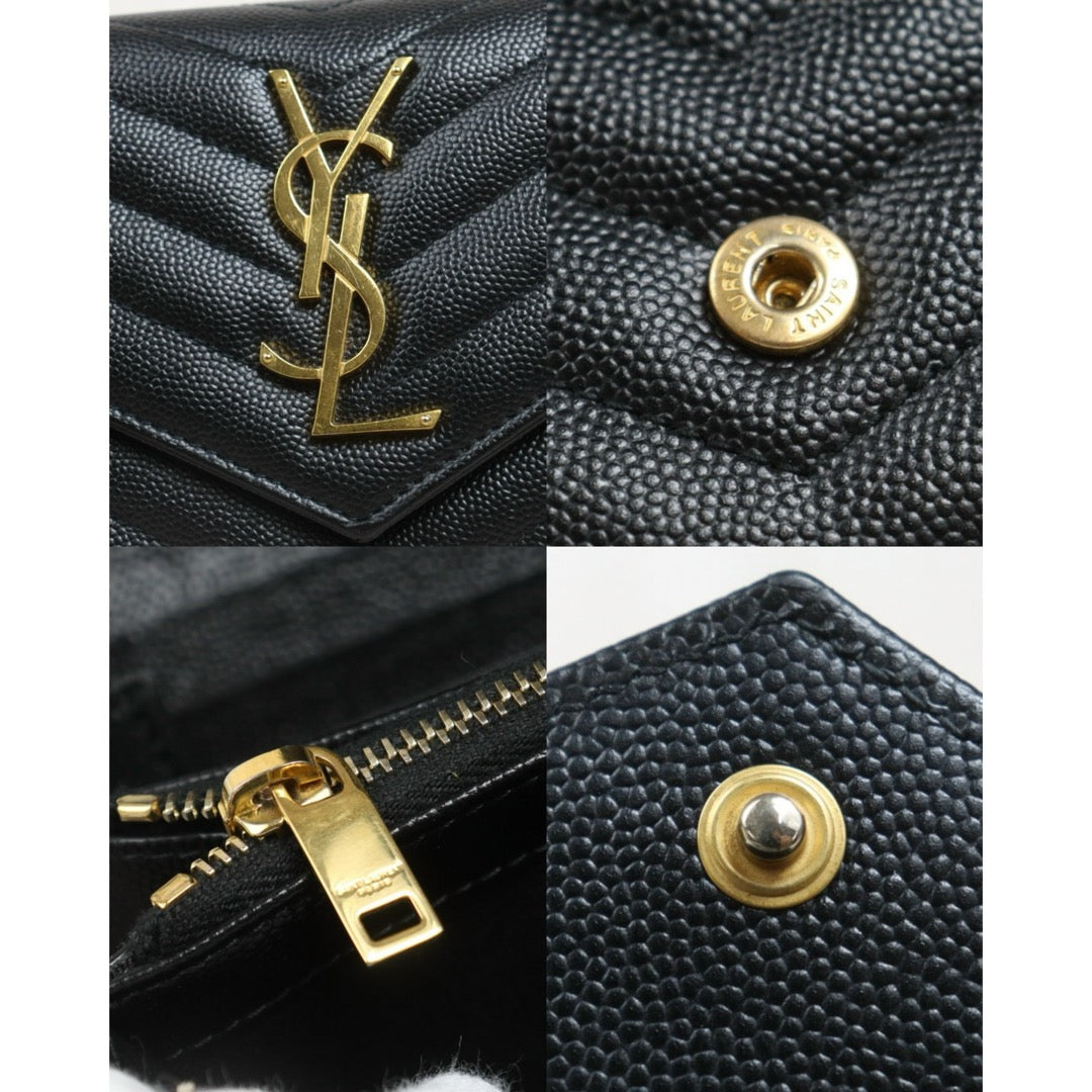 Include Entrupy Certificate of Authenticity｜Good ( Rank AB)｜  Saint Laurent YSL Caviar Skin Long Wallet   Black ｜26091401