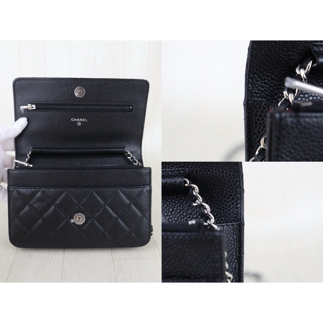Include Entrupy Certificate of Authenticity｜Very Good ( Rank A)｜CHANEL Caviar Skin WOC Chain Bag Black IC Chips Model｜S26072532