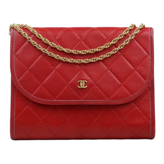 Rank A｜ CHANEL Mini Coco Mark Matrasse Lambskin Chain Shoulder Bag Red｜V24040302