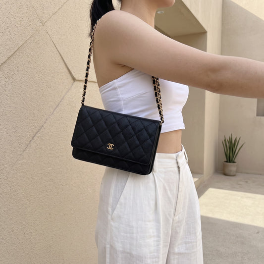 Include Entrupy Certificate of Authenticity｜Very Good ( Rank A)｜CHANEL Caviar Skin WOC Chain Bag Black  IC Chips Model｜Z26091602
