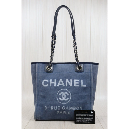 Good ( Rank AB)｜ CHANEL Deauville PM Canvas Chain Tote Bag Blue Made In 2012Year｜V25111001