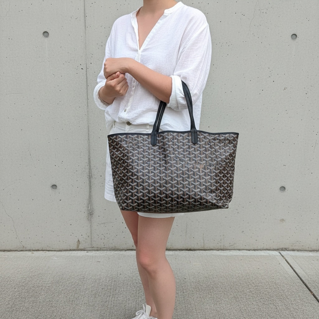 Include Entrupy Certificate of Authenticity｜Very Good ( Rank A)｜ Goyard Saint-Louis MM Tote Bag Black｜S25112911