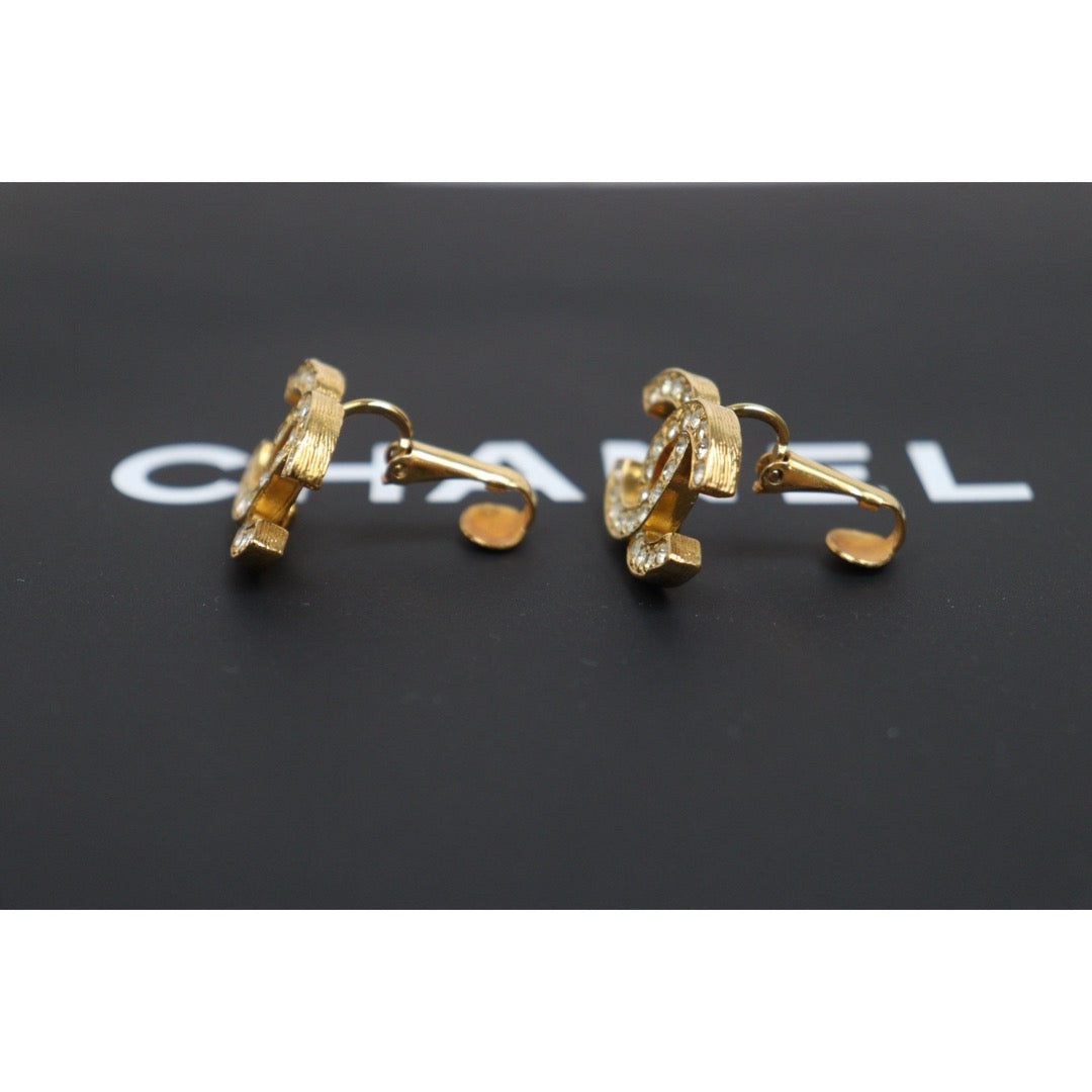 Include Authentic Detective Certificate of Authenticity｜Very Good ( Rank A) ｜ CHANEL  Coco Mark Golden Plated Rhinestone  Earrings ｜26062607