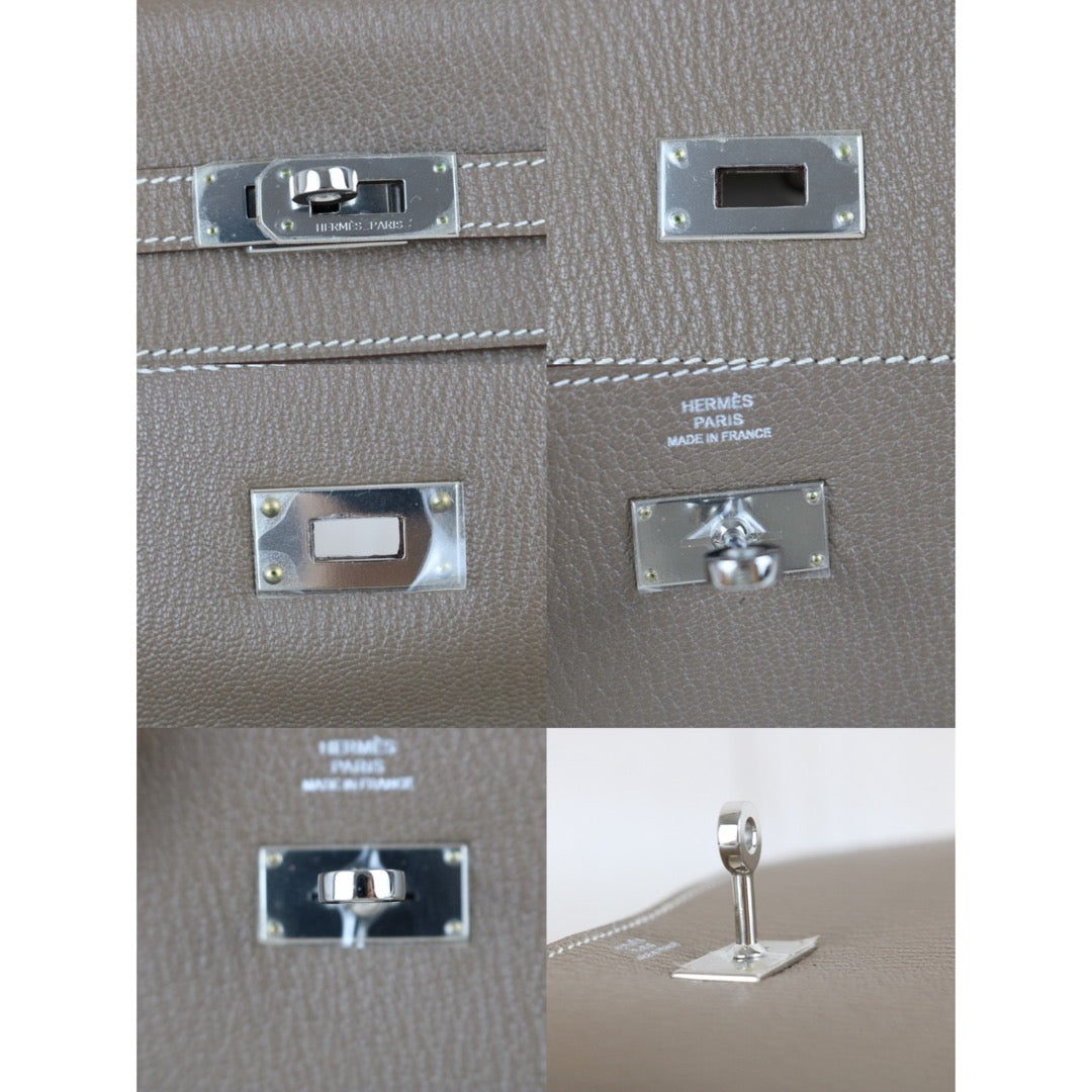 Include Entrupy Certificate of Authenticity｜Excellent（Rank SA)｜ HERMES Goatskin Kelly Long Wallet Etoupe □Q Stamp Made In 2013Year｜Z26100803