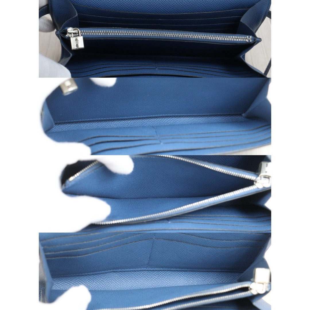 Very Good ( Rank A)｜ HERMES Epsom Kelly Long Wallet Agate Blue X Stamp Made In 2016Year｜W26020603