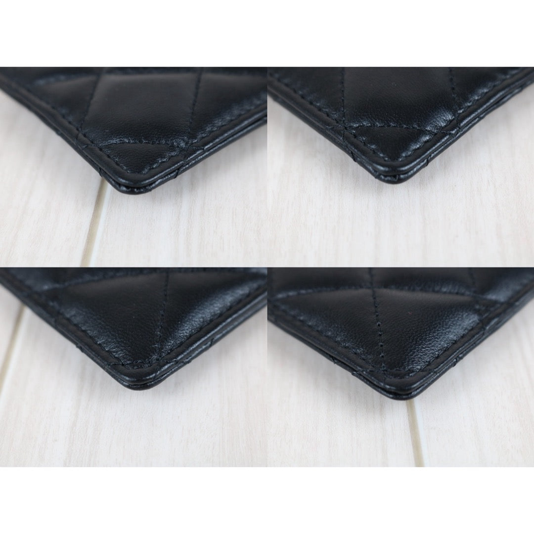 Include Entrupy Certificate of Authenticity｜Very Good ( Rank A)｜ CHANEL Coco Mark Lambskin Matrasse Bow Chain Card Holder Black Made In 2021-2022Year｜S26061501
