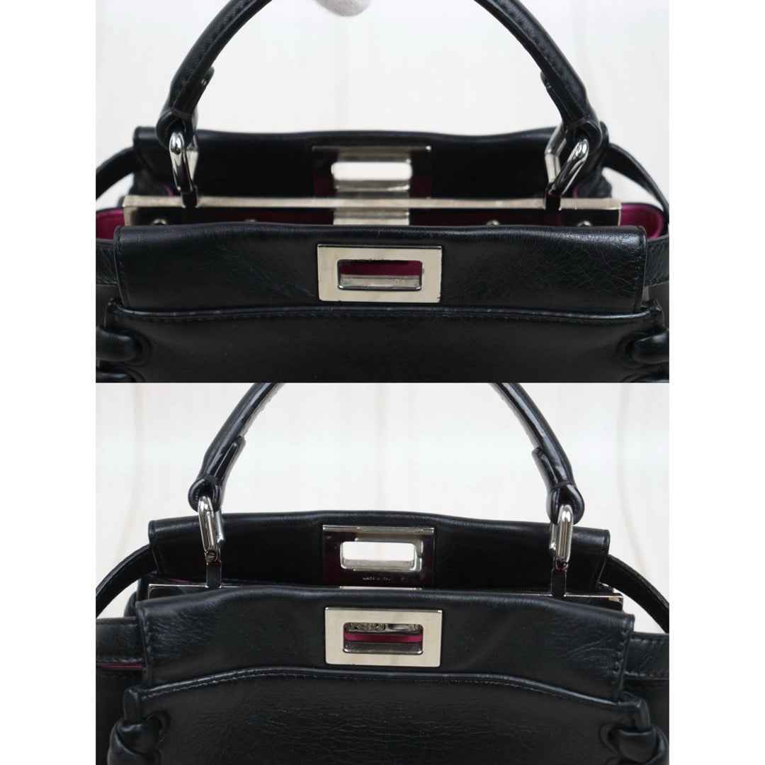 Fair ( Rank B) ｜ FENDI Calf Leather Peekapoo iconic mini Handbag With Shoulder Bag Black｜H25063013
